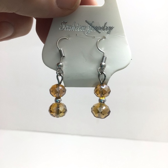 Fashion Boho Brown and Gold Glass Statement Necklace and Dangle Earring Set - Picture 3 of 9